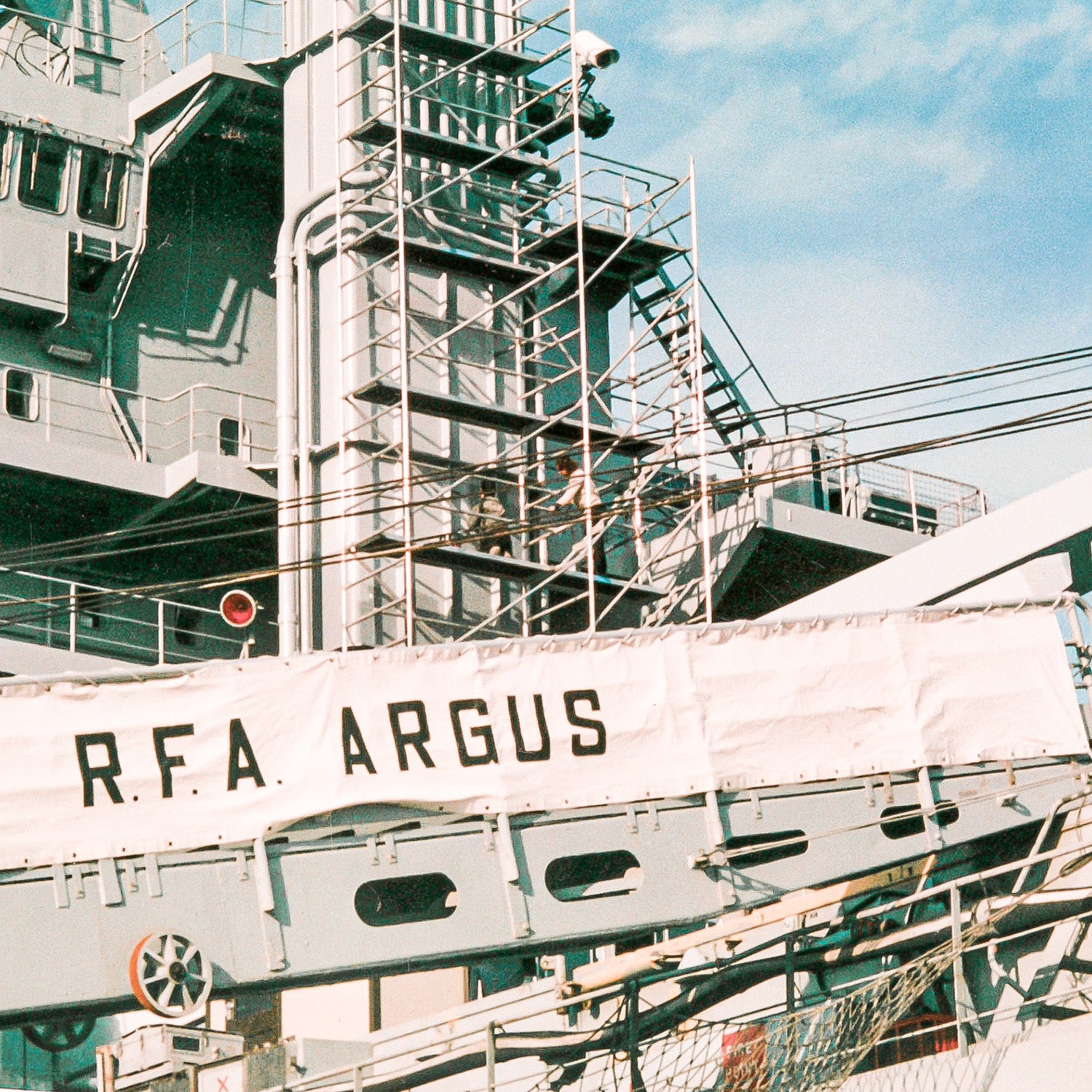 An Alto Stair tower incorporated into a linked tower built on a ship.