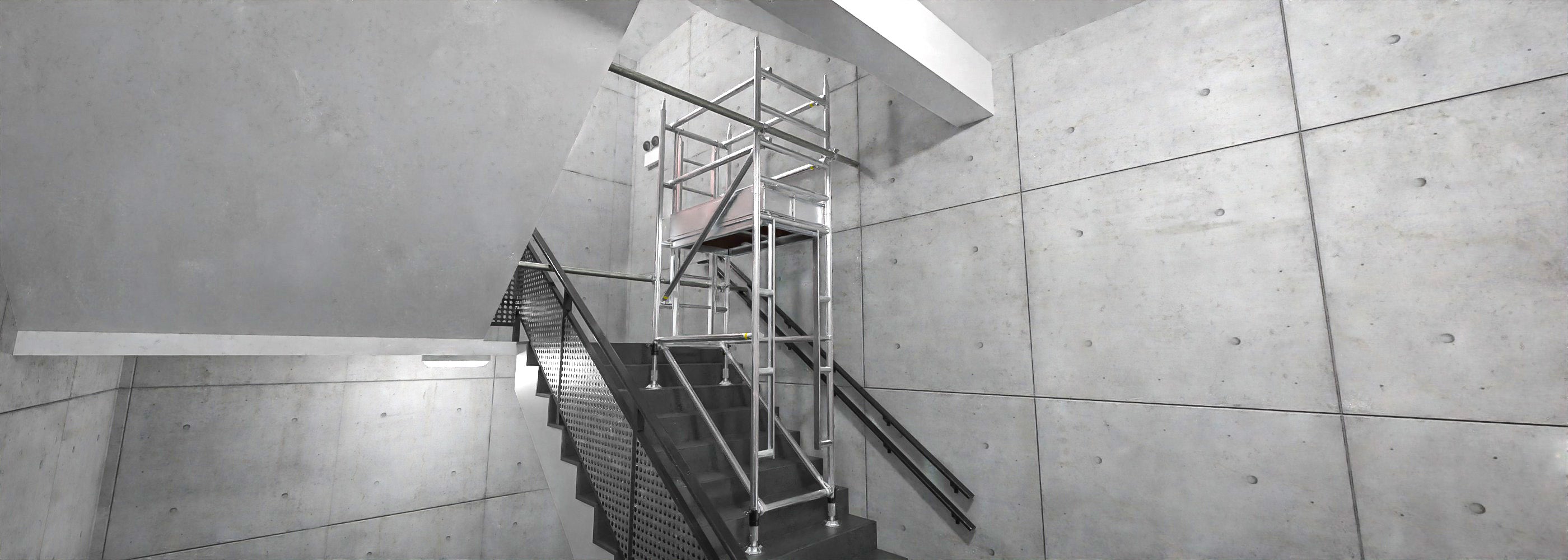 A photo showing the Alto Stairwell Pro Tower on an emergency exit staircase.