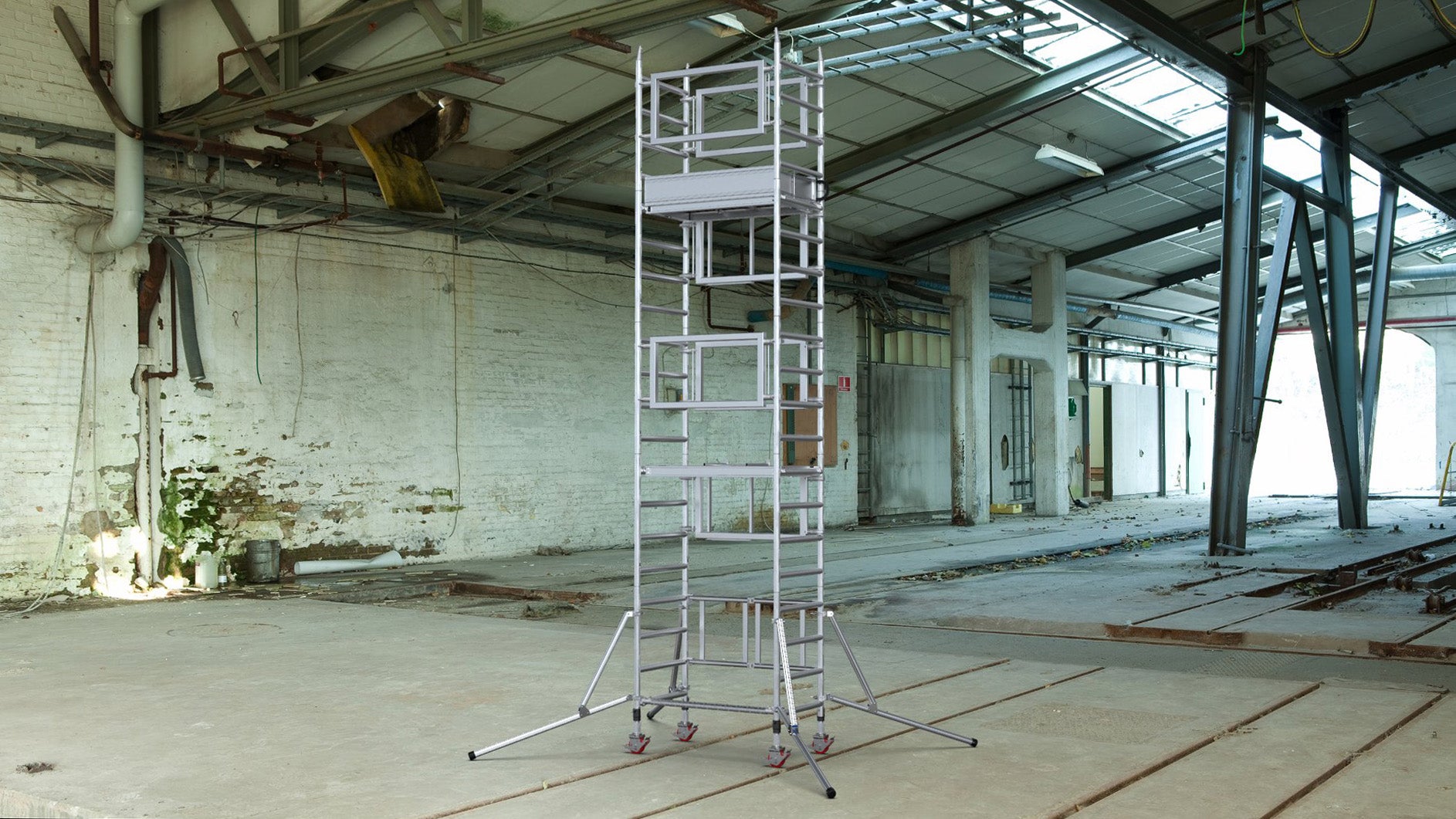 A 4m Alto Mini Tower one man tower in a warehouse