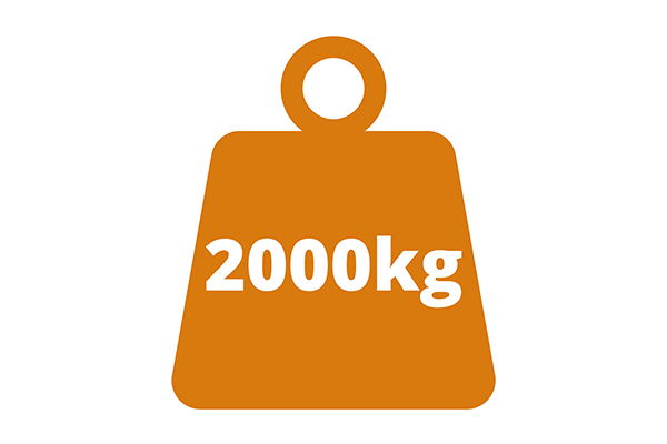Orange weight symbol with 2000kg text on a white background